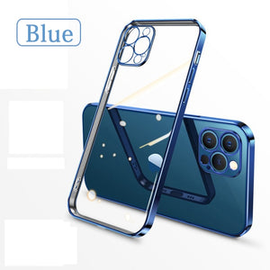 Luxury Plating Square Frame Silicone Transparent Case on For iPhone 11 12 13 Pro Max Mini X XR 7 8 Plus SE 2020 Clear Back Cover