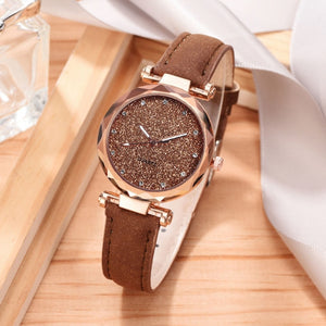 Casual Women Romantic Starry Sky Wrist Watch Bracelet Leather Rhinestone Designer Ladies Clock Simple Dress Gfit  Montre Femme