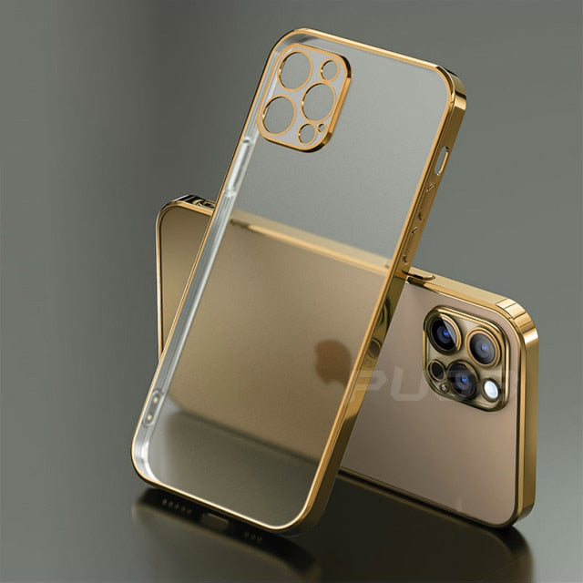 Luxury Gold Geometric Square Phone Case For iPhone 11 12 13 Pro Max XR XS 7  8 SE